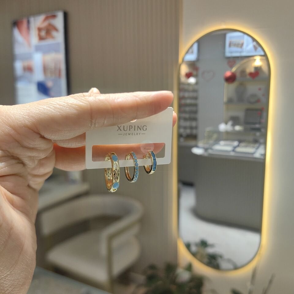 14K ALTIN KAPLAMA MAVİ TAŞLI KÜPE