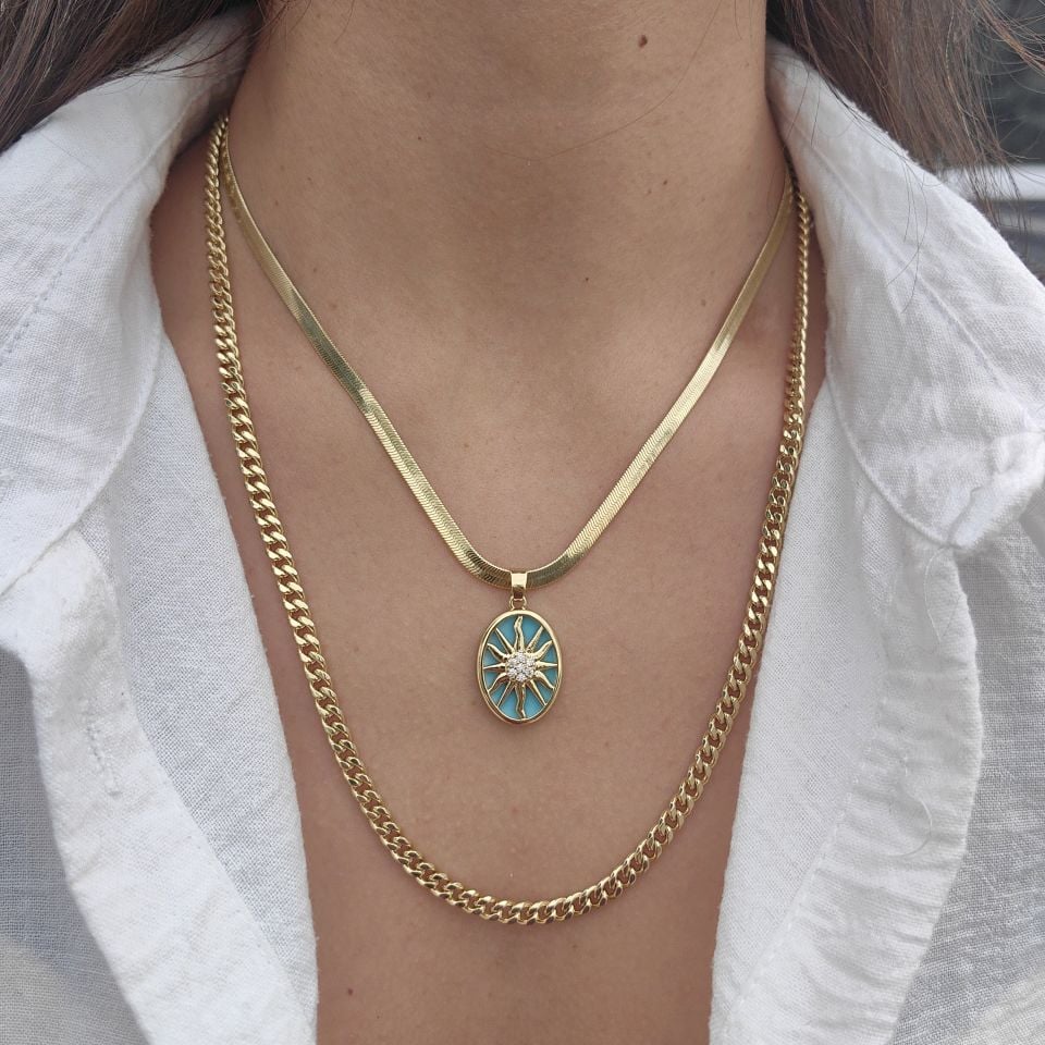 14K ALTIN KAPLAMA GÜNEŞ KOLYE KOMBİN