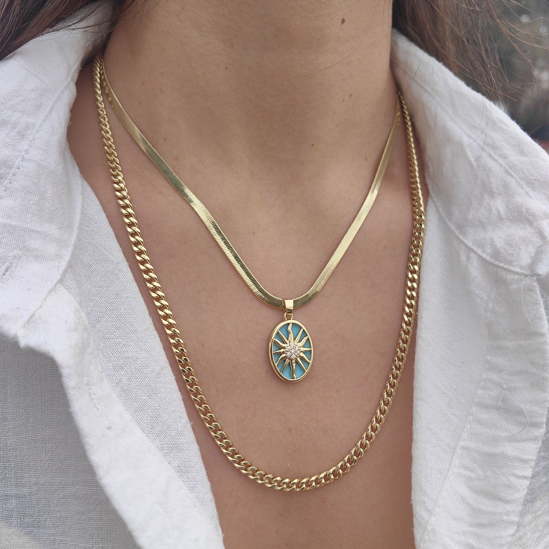 14K ALTIN KAPLAMA GÜNEŞ KOLYE KOMBİN