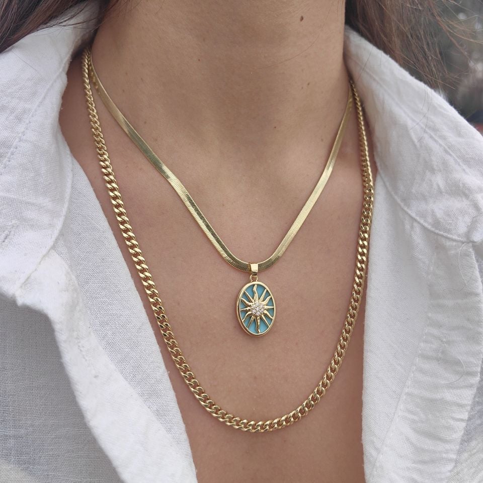 14K ALTIN KAPLAMA GÜNEŞ KOLYE KOMBİN