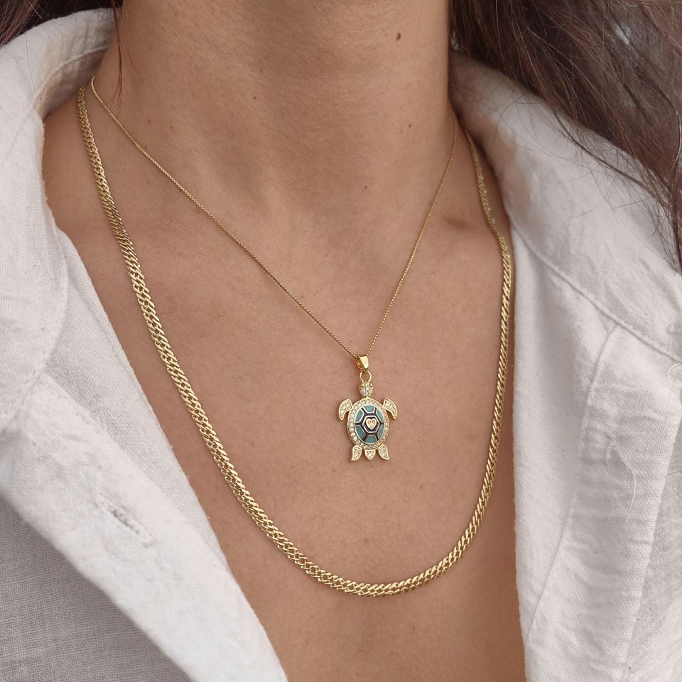 14K ALTIN KAPLAMA MAVİ CARETTA KOMBİN