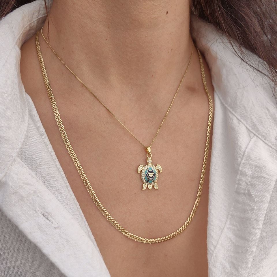 14K ALTIN KAPLAMA MAVİ CARETTA KOMBİN