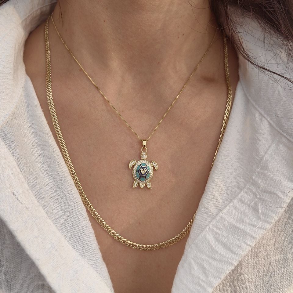 14K ALTIN KAPLAMA MAVİ CARETTA KOMBİN