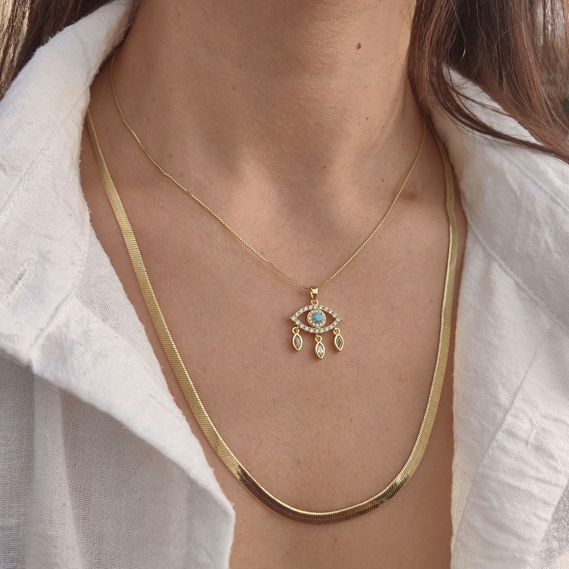 14K ALTIN KAPLAMA TAŞLI GÖZ KOMBİN