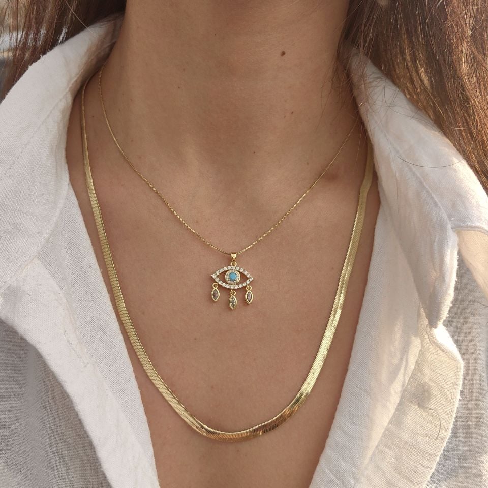 14K ALTIN KAPLAMA TAŞLI GÖZ KOMBİN