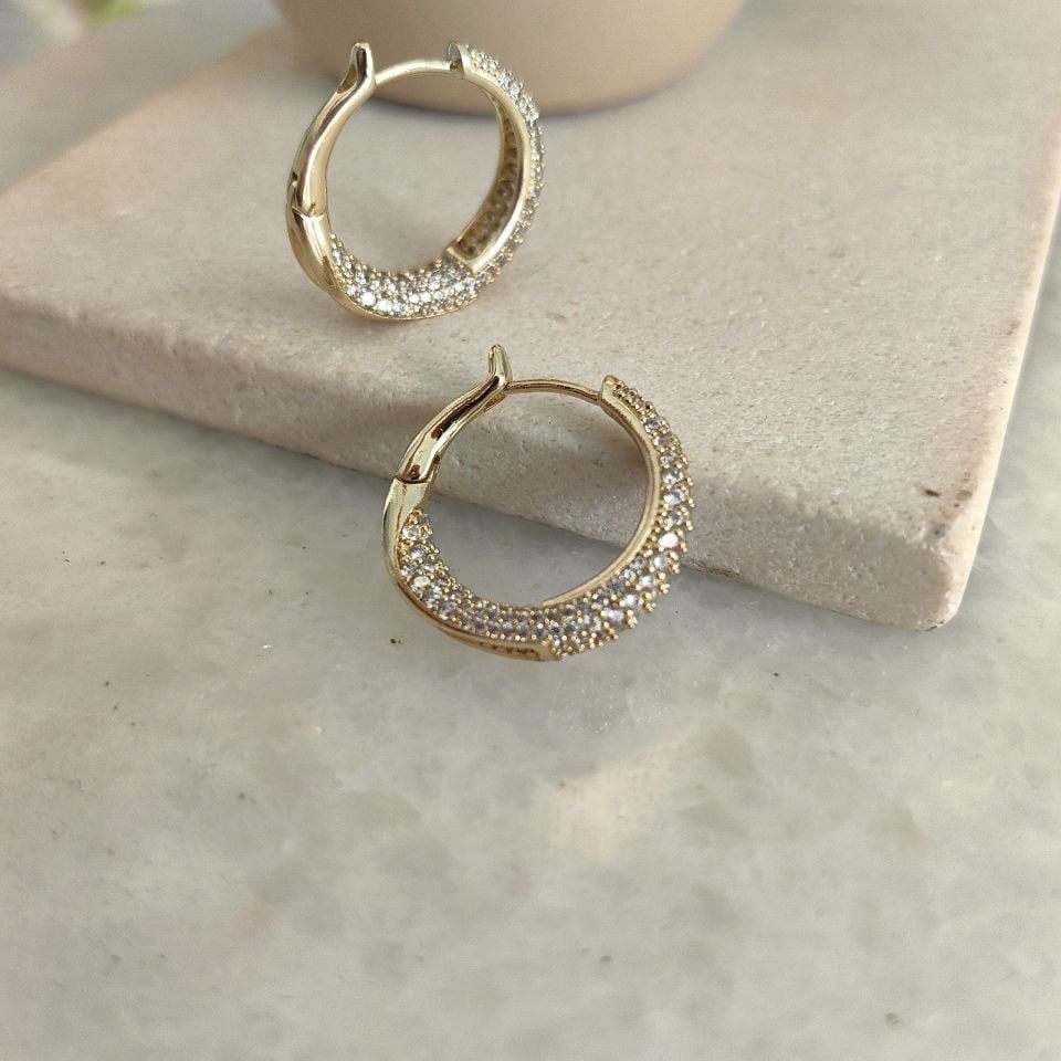 14K ALTIN KAPLAMA TAŞLI KÜPE