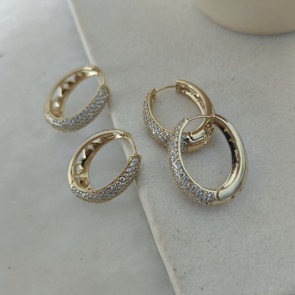 14K ALTIN KAPLAMA OVAL TAŞLI KÜPE