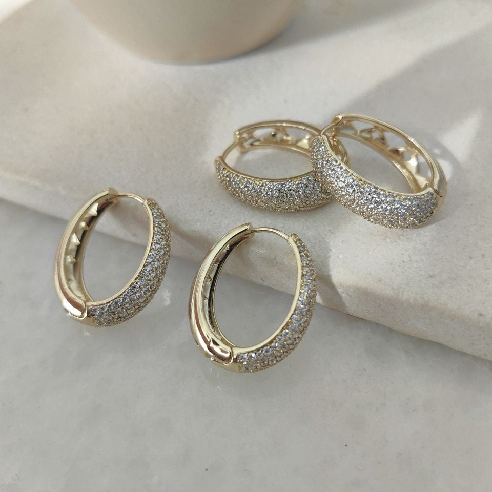 14K ALTIN KAPLAMA OVAL TAŞLI KÜPE