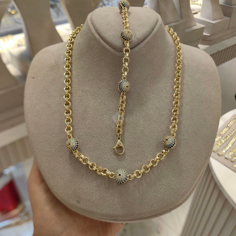 14K ALTIN KAPLAMA NAZAR SET